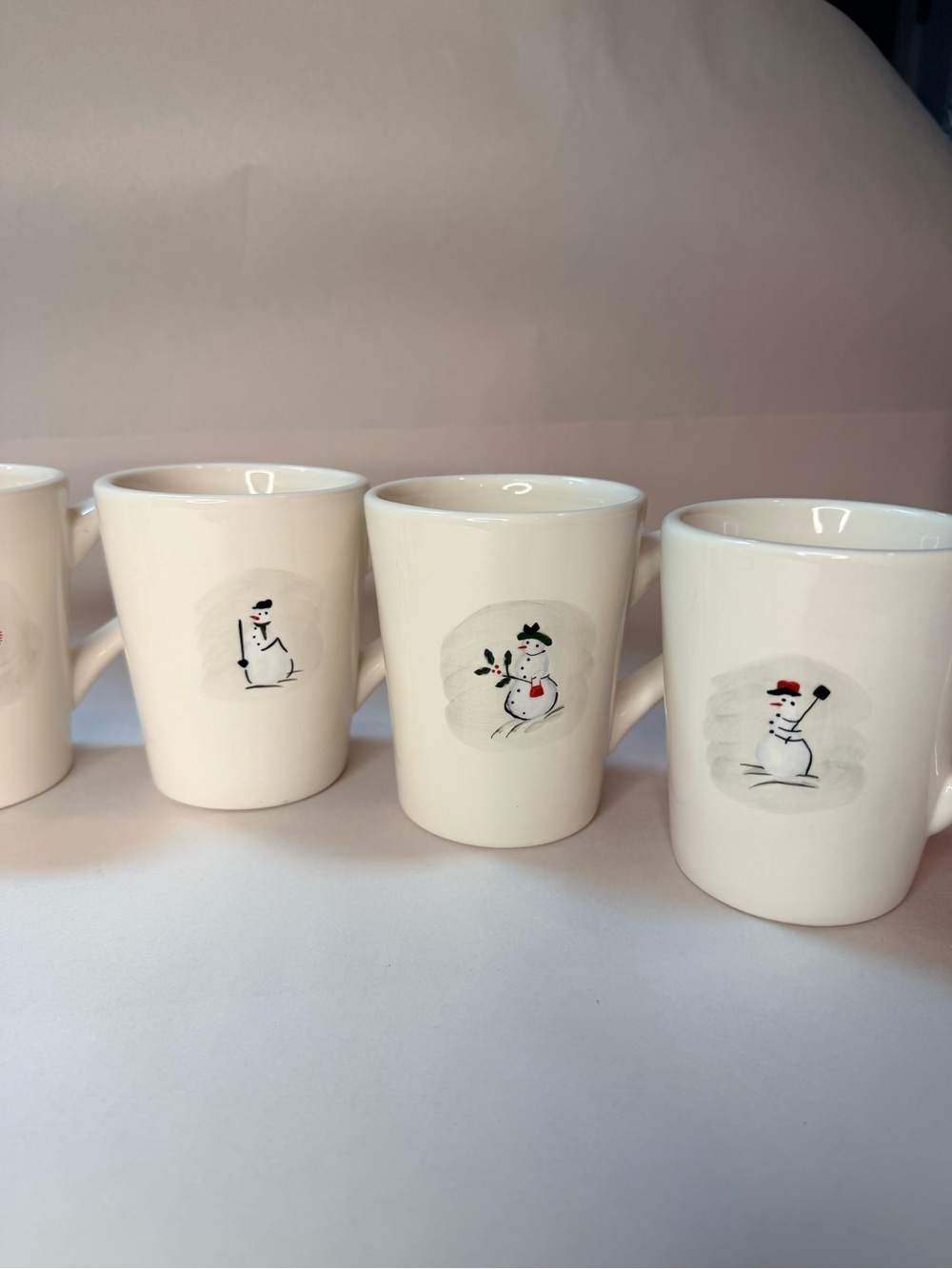 Williams Sonoma Snowman Mugs Set of 6 White Ceramic Holiday Winter Box Vintage